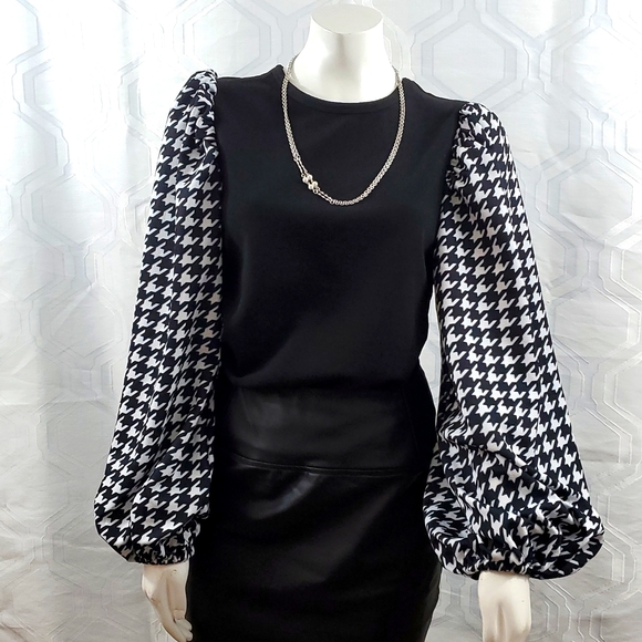 Shein Houndstooth Dramatic Puff Sleeve Blouse Size L - Picture 1 of 7